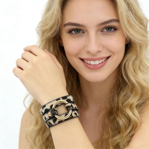 Leopard Earrings Bracelets Jewelry Sets for Women Boho Vintage Leopard Round Hoop Earrings Leather Wrap Bracelet Cheetah Jewelry in Saudi Arabia