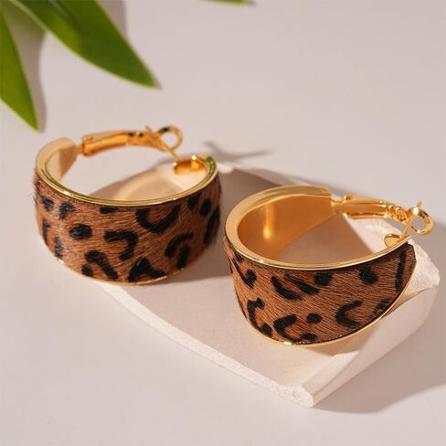Leopard Earrings Bracelets Jewelry Sets for Women Boho Vintage Leopard Round Hoop Earrings Leather Wrap Bracelet Cheetah Jewelry in Saudi Arabia