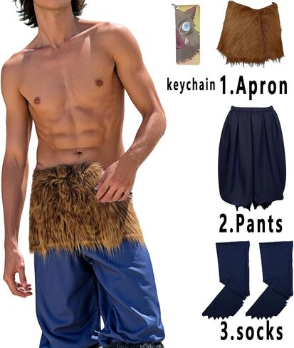 مجموعة كاملة من أزياء Hashibira Inosuke التأثيرية أزياء Inosuke مقاس كبير زي كيمونو أنيمي من الفرو للهالوين in Kuwait