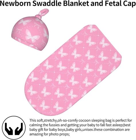Pink Butterfly Swaddle Blankets Newborn Receiving Blanket Baby Swaddle Wrap with Hat, Butterfly Sleeping Clothes for Baby Girls in Saudi Arabia