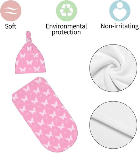 Pink Butterfly Swaddle Blankets Newborn Receiving Blanket Baby Swaddle Wrap with Hat, Butterfly Sleeping Clothes for Baby Girls in Saudi Arabia