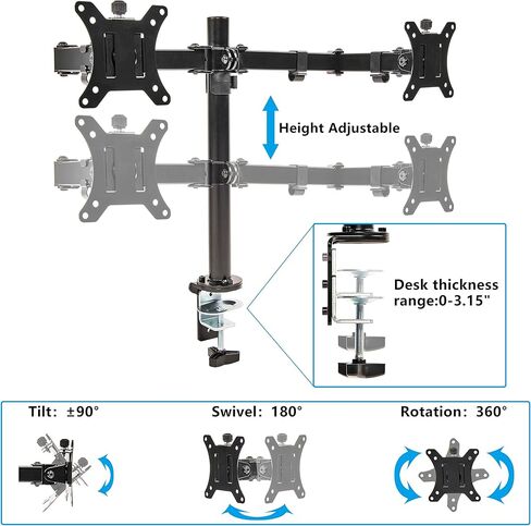 Elevon Dual Monitor Stand for 13-32 inch Computer Screens, Full Adjustable Two Screen Computer Monitor Arm, VESA Mount with C-Clamp/Grommet Base in Kuwait