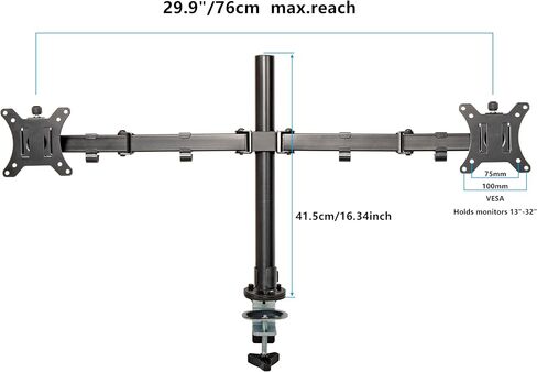 Elevon Dual Monitor Stand for 13-32 inch Computer Screens, Full Adjustable Two Screen Computer Monitor Arm, VESA Mount with C-Clamp/Grommet Base in Kuwait
