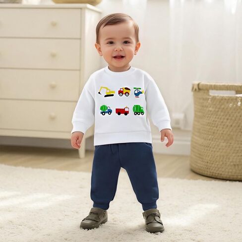 Toddler Baby Boy Fall Outfit Embroidery Vehicles Pullover Sweatshirt Tops + Jogger Sweatpants Kids Winter Clothes in Saudi Arabia