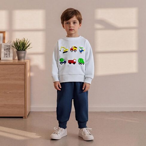 Toddler Baby Boy Fall Outfit Embroidery Vehicles Pullover Sweatshirt Tops + Jogger Sweatpants Kids Winter Clothes in Saudi Arabia