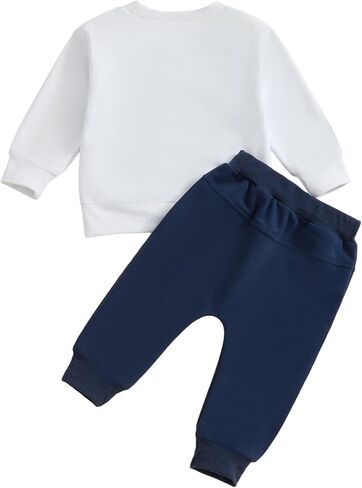 Toddler Baby Boy Fall Outfit Embroidery Vehicles Pullover Sweatshirt Tops + Jogger Sweatpants Kids Winter Clothes in Saudi Arabia