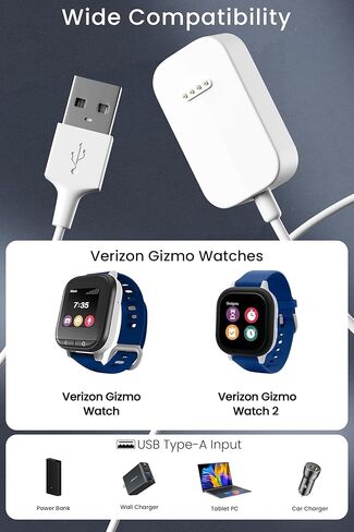 شاحن USB لساعة Verizon Gizmo/2/3/Disney Edition 3.3ft(1m) حامل محطة كابل شحن لساعة Gabb 2/1 in Kuwait
