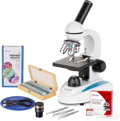 Student 40X-1000X Portable LED Monocular Student Microscope with 1MP Digital Camera, 3-Piece Precision Tweezers Set and 50-Piece Prepared Microscope Slide Set in Saudi Arabia