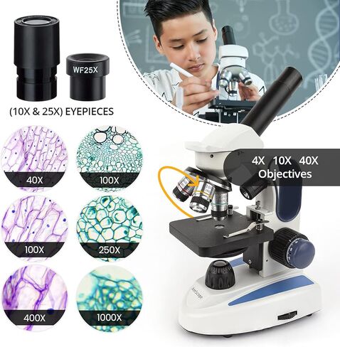 Teacher's Choice: 40X-1000X Cordless LED Metal Frame Microscope with Course and Fine Focus, 5MP Digital Camera and Vital Stain Kit for Living Cells in Saudi Arabia
