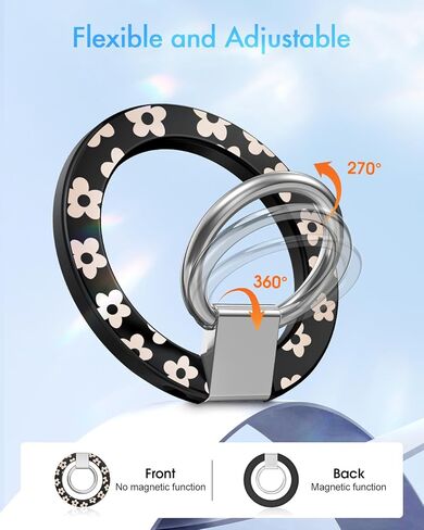 Toycamp Phone Grip Ring Holder Compatible with MagSafe - Magnetic Phone Grip Stand Women Cute Painting Removable Rotatable Magnet Accessories for iPhone 17 Pro Max/16/15/14/13/12 Series, Black Flower in Saudi Arabia