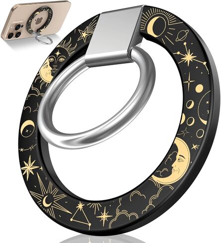 حامل حلقة بمقبض الهاتف من Toycamp متوافق مع MagSafe - حامل بمقبض هاتف مغناطيسي للسيدات، ملحقات مغناطيسية قابلة للإزالة وقابلة للتدوير لسلسلة iPhone 17 Pro Max/16/15/14/13/12، زهرة سوداء in Kuwait