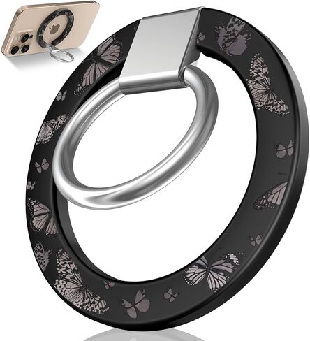 Toycamp Phone Grip Ring Holder Compatible with MagSafe - Magnetic Phone Grip Stand Women Cute Painting Removable Rotatable Magnet Accessories for iPhone 17 Pro Max/16/15/14/13/12 Series, Black Flower in Saudi Arabia