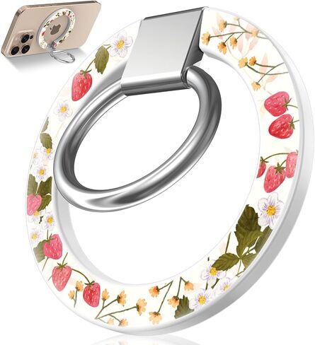 Toycamp Phone Grip Ring Holder Compatible with MagSafe - Magnetic Phone Grip Stand Women Cute Painting Removable Rotatable Magnet Accessories for iPhone 17 Pro Max/16/15/14/13/12 Series, Black Flower in Saudi Arabia
