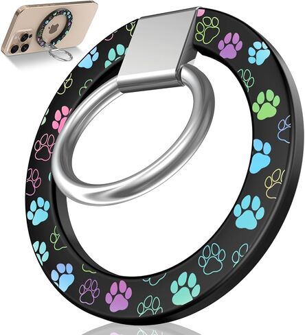 Toycamp Phone Grip Ring Holder Compatible with MagSafe - Magnetic Phone Grip Stand Women Cute Painting Removable Rotatable Magnet Accessories for iPhone 17 Pro Max/16/15/14/13/12 Series, Black Flower in Saudi Arabia