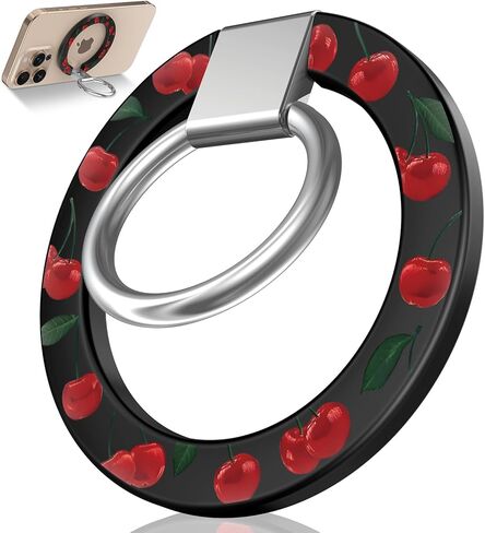 Toycamp Phone Grip Ring Holder Compatible with MagSafe - Magnetic Phone Grip Stand Women Cute Painting Removable Rotatable Magnet Accessories for iPhone 17 Pro Max/16/15/14/13/12 Series, Black Flower in Saudi Arabia