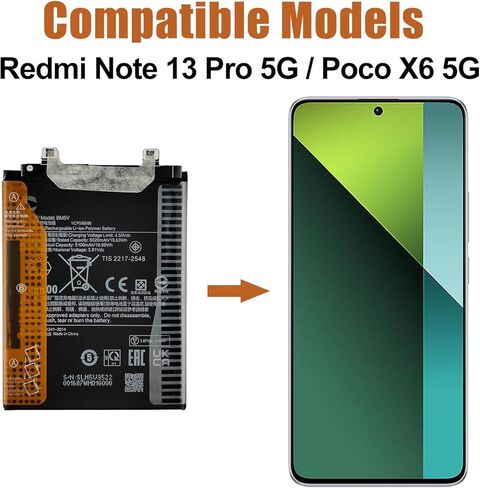 Duotipa New Replacement Battery BM5V for Redmi Note 13 Pro 5G / Poco X6 5G with Repair Tools Kit in Saudi Arabia