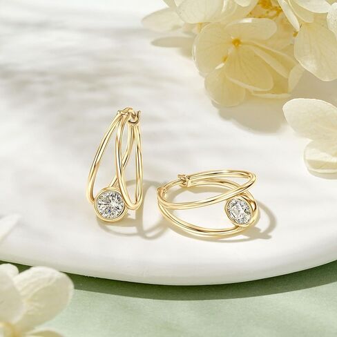 Moissanite Solitaire Hoop Huggie Earrings for Women S925 Sterling Silver D Color VVS1 Round Cut Moissanite Hypoallergenic Jewelry Birthday Mother's Day Gifts in Kuwait