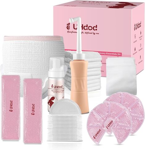 UHdod Postpartum Essentials Recovery Kit for Labor Delivery, Postpartum kit Gift Set for New Mom Includes Disposable Postpartum Underwear, Instant Ice Pads, Cooling Spray, Soothing Liners, Peri Bottle in Saudi Arabia