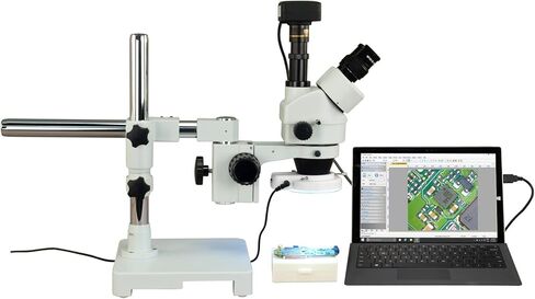 OMAX 3.5X-90X 18MP USB3.0 Zoom Trinocular Stereo Microscope on Boom Stand with 64 LED Ring Light in Saudi Arabia