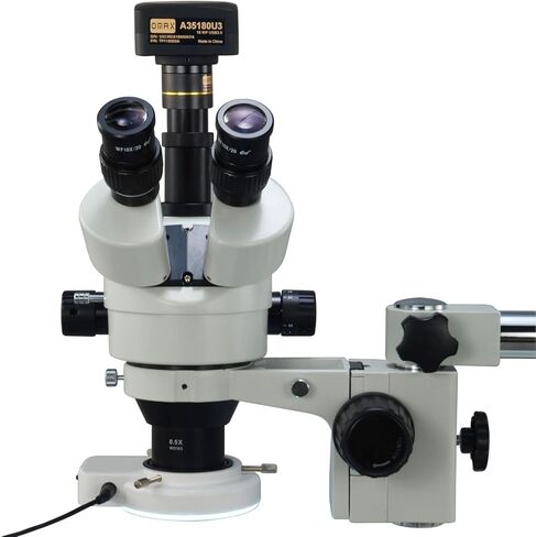 OMAX 3.5X-90X 18MP USB3.0 Zoom Trinocular Stereo Microscope on Boom Stand with 64 LED Ring Light in Saudi Arabia