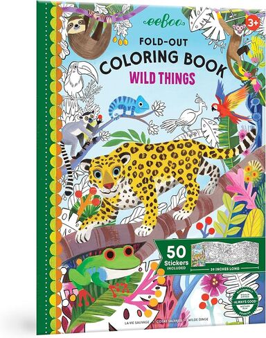 eeBoo: Wild Things Fold-Out Coloring Book with Stickers, Includes 50 Full-Color Stickers, Folds Out for 39" of Coloring, Kids Activity Ages 3+ in Saudi Arabia