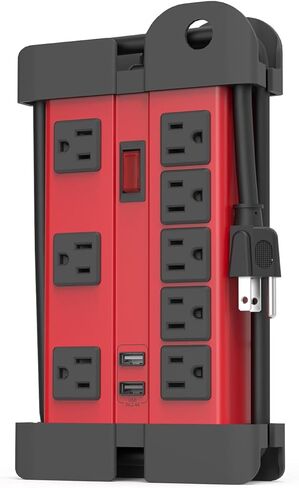 شريط طاقة مع 8 منافذ + 3 منافذ محول واسعة 2 USB - غلاف فولاذي، سلك 6FT 14AWG، حماية من التحميل الزائد 1875 وات، إيقاف تلقائي/إعادة ضبط، تخزين السلك وقابل للتركيب، مثالي لمختبر مرآب ورشة عمل الاستوديو in Kuwait