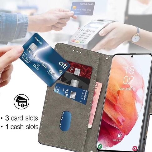 Case Wallet for Samsung Galaxy S25/S24, [Kickstand] 3 Card Holder Stand [Shockproof TPU Interior Shell], PU Leather Magnetic Protective Flip Cover 6.2", Black Flower in Kuwait
