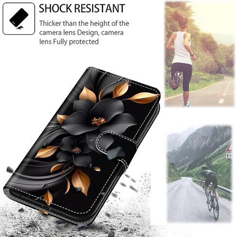 Case Wallet for Samsung Galaxy S25/S24, [Kickstand] 3 Card Holder Stand [Shockproof TPU Interior Shell], PU Leather Magnetic Protective Flip Cover 6.2", Black Flower in Kuwait
