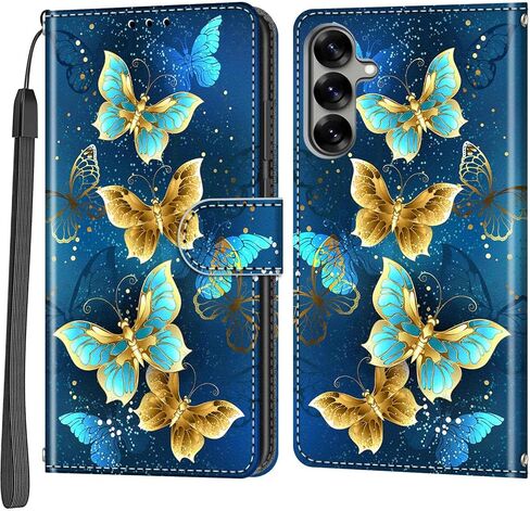 Case Wallet for Samsung Galaxy S25/S24, [Kickstand] 3 Card Holder Stand [Shockproof TPU Interior Shell], PU Leather Magnetic Protective Flip Cover 6.2", Black Flower in Kuwait