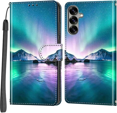 Case Wallet for Samsung Galaxy S25/S24, [Kickstand] 3 Card Holder Stand [Shockproof TPU Interior Shell], PU Leather Magnetic Protective Flip Cover 6.2", Black Flower in Kuwait