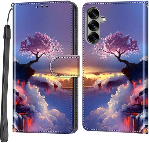 Case Wallet for Samsung Galaxy S25/S24, [Kickstand] 3 Card Holder Stand [Shockproof TPU Interior Shell], PU Leather Magnetic Protective Flip Cover 6.2", Black Flower in Kuwait