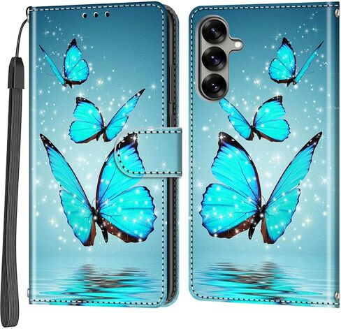 Case Wallet for Samsung Galaxy S25/S24, [Kickstand] 3 Card Holder Stand [Shockproof TPU Interior Shell], PU Leather Magnetic Protective Flip Cover 6.2", Black Flower in Kuwait
