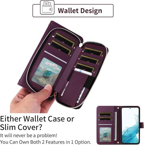 Wallet Case for Samsung Galaxy S21 5G 6.2 inch with Wrist Strap 9+ Card Slots Zipper Purse Luxury PU Leather Stand Full Body Accessories Cell Phone Cover for S 21 21S G5 Women Girls Deep Purple in Kuwait
