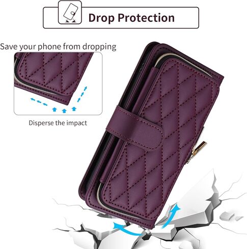 Wallet Case for Samsung Galaxy S21 5G 6.2 inch with Wrist Strap 9+ Card Slots Zipper Purse Luxury PU Leather Stand Full Body Accessories Cell Phone Cover for S 21 21S G5 Women Girls Deep Purple in Kuwait