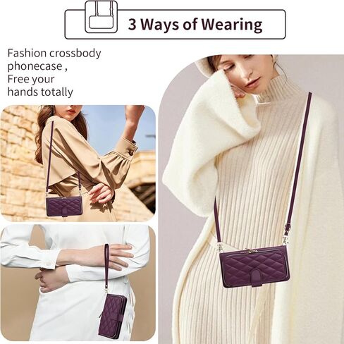 Wallet Case for Samsung Galaxy S21 5G 6.2 inch with Wrist Strap 9+ Card Slots Zipper Purse Luxury PU Leather Stand Full Body Accessories Cell Phone Cover for S 21 21S G5 Women Girls Deep Purple in Kuwait