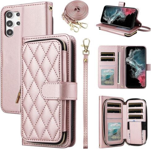 Wallet Case for Samsung Galaxy S21 5G 6.2 inch with Wrist Strap 9+ Card Slots Zipper Purse Luxury PU Leather Stand Full Body Accessories Cell Phone Cover for S 21 21S G5 Women Girls Deep Purple in Kuwait