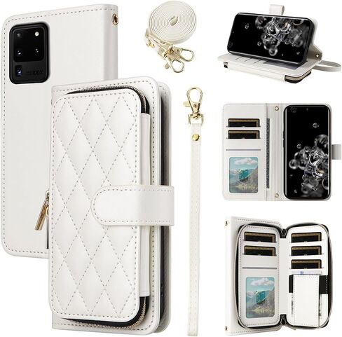 Wallet Case for Samsung Galaxy S21 5G 6.2 inch with Wrist Strap 9+ Card Slots Zipper Purse Luxury PU Leather Stand Full Body Accessories Cell Phone Cover for S 21 21S G5 Women Girls Deep Purple in Kuwait