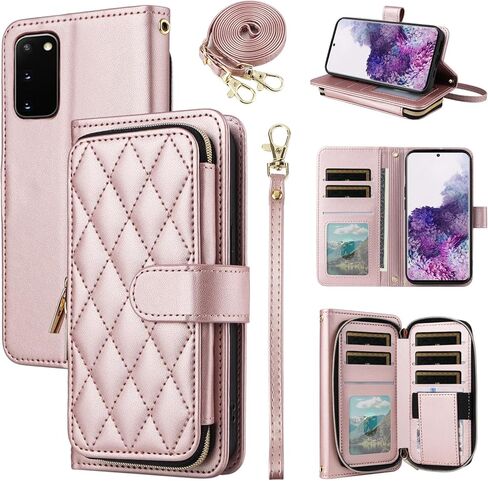 Wallet Case for Samsung Galaxy S21 5G 6.2 inch with Wrist Strap 9+ Card Slots Zipper Purse Luxury PU Leather Stand Full Body Accessories Cell Phone Cover for S 21 21S G5 Women Girls Deep Purple in Kuwait