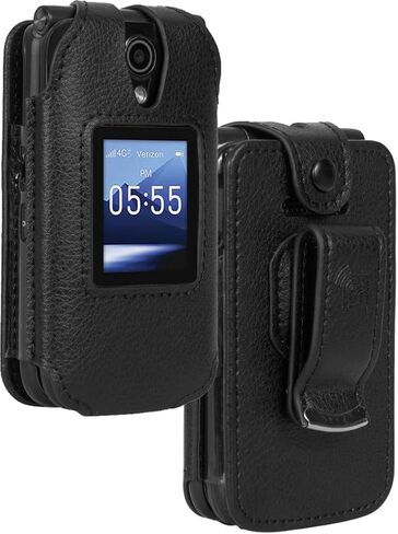 حافظة لهاتف Verizon Orbic Journey Pro/Lite Flip، هاتف Nakedcellphone [جلد نباتي أسود] غطاء مناسب للشكل [حماية مدمجة للشاشة] و[مشبك حزام معدني] لـ R320L (2024) in Kuwait