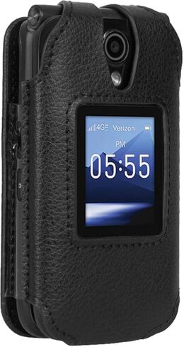 حافظة لهاتف Verizon Orbic Journey Pro/Lite Flip، هاتف Nakedcellphone [جلد نباتي أسود] غطاء مناسب للشكل [حماية مدمجة للشاشة] و[مشبك حزام معدني] لـ R320L (2024) in Kuwait