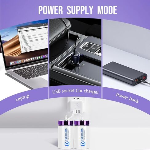 Rechargeable Lithium D Batteries with 4 in 1 USB-C Charge Cables,6 Pack D Cell Li-ion Battries,LR20 1.5V D Size Cell Battery Replacement 7500mWh for Floodlight(6 Pcs) in Saudi Arabia