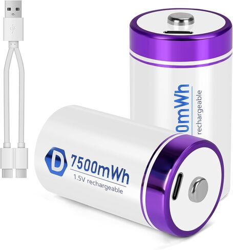 Rechargeable Lithium D Batteries with 4 in 1 USB-C Charge Cables,6 Pack D Cell Li-ion Battries,LR20 1.5V D Size Cell Battery Replacement 7500mWh for Floodlight(6 Pcs) in Saudi Arabia