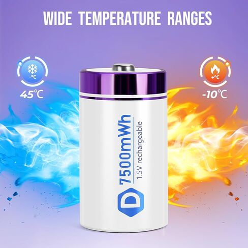 Rechargeable Lithium D Batteries with 4 in 1 USB-C Charge Cables,6 Pack D Cell Li-ion Battries,LR20 1.5V D Size Cell Battery Replacement 7500mWh for Floodlight(6 Pcs) in Saudi Arabia