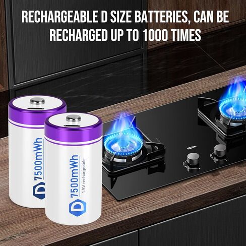 Rechargeable Lithium D Batteries with 4 in 1 USB-C Charge Cables,6 Pack D Cell Li-ion Battries,LR20 1.5V D Size Cell Battery Replacement 7500mWh for Floodlight(6 Pcs) in Saudi Arabia