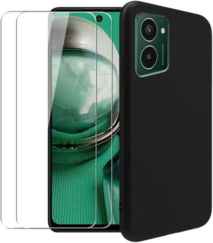 حافظة لهاتف HMD Pulse Pro + [عبوة من قطعتين] واقي شاشة زجاجي مقوى - غطاء حماية من السيليكون الشفاف الناعم المرن المقاوم للصدمات من مادة TPU لهاتف HMD Pulse Pro (أسود) in Kuwait
