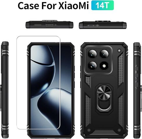 for Xiaomi 14T Case with [2 Pack] Tempered Glass Screen Protector, for Xiaomi 14T Case [Military-Grade] Protective，with Magnetic Kickstand Car Mount Holder Phone Case in Kuwait