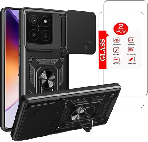 for Xiaomi 14T Case with [2 Pack] Tempered Glass Screen Protector, for Xiaomi 14T Case [Military-Grade] Protective，with Magnetic Kickstand Car Mount Holder Phone Case in Kuwait
