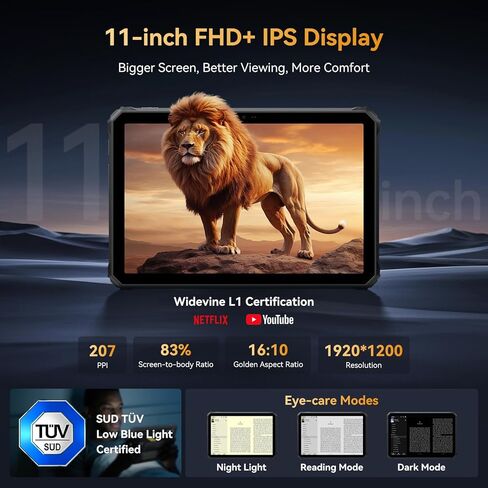 تابلت بلاك فيو المتين اكتيف 7 2026، IP68/IP69K مقاوم للماء أندرويد 15، 11 بوصة تابلت أندرويد مع 24 جيجابايت رام + 128 جيجابايت روم، NFC، 10000 مللي أمبير 45 وات، 5 جيجا واي فاي، 120 هرتز، رؤية ليلية، أسود in Saudi Arabia