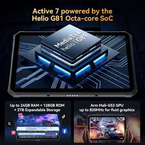 تابلت بلاك فيو المتين اكتيف 7 2026، IP68/IP69K مقاوم للماء أندرويد 15، 11 بوصة تابلت أندرويد مع 24 جيجابايت رام + 128 جيجابايت روم، NFC، 10000 مللي أمبير 45 وات، 5 جيجا واي فاي، 120 هرتز، رؤية ليلية، أسود in Saudi Arabia