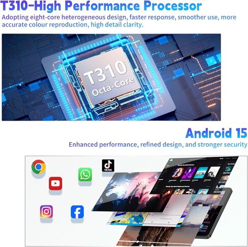 تابلت 10 بوصة، تابلت أندرويد 10 بوصة، تابلت أندرويد 15 مع ذاكرة وصول عشوائي 18 جيجابايت وذاكرة وصول عشوائي 128 جيجابايت، 1 تيرابايت قابلة للتوسيع، Widevine L1، معالج ثماني النواة، واي فاي 5، بطارية 6000 مللي أمبير في الساعة، وحدة المعالجة المركزية T310، ك in Kuwait